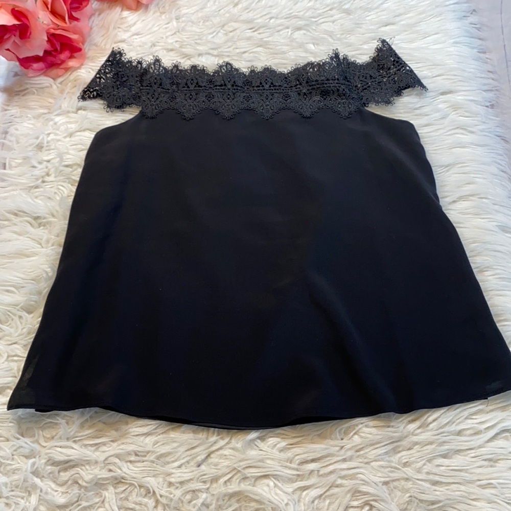 CAMI Black Silk Lace Off The Shoulder Top sz XS
